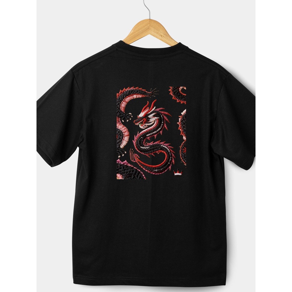 Unisex Dragon M Graphic‎ Tee Short Sleeve Crew Neck Black Red Asian Art T-Shirt